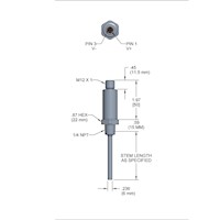 810 Series Compact Temperature Transmitter, -22/250 ºF Temperature Range, 4-20 mA Output, 1/4 NPT Process Connection, M12 x 1 (4-Pin), 1.0 in Stem, 6 mm Diameter